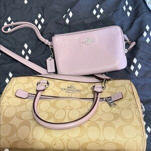 Coach Tan and Pink Satchel and Wristlet Set